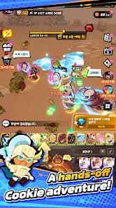 Cookie Run: Crumble battle gameplay showing auto-battler mechanics with Cookies fighting enemies