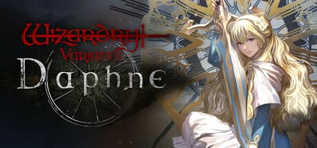 The Wizardry Variants Daphne Steam store capsule, a blonde adventurer in white and blue holding a staff against a golden wheel motif